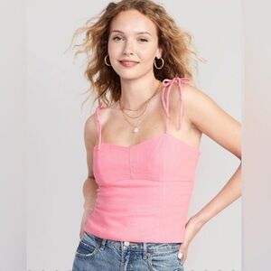 Old navy Fitted Linen-Blend Tie-Shoulder Cropped Cami Top for Women